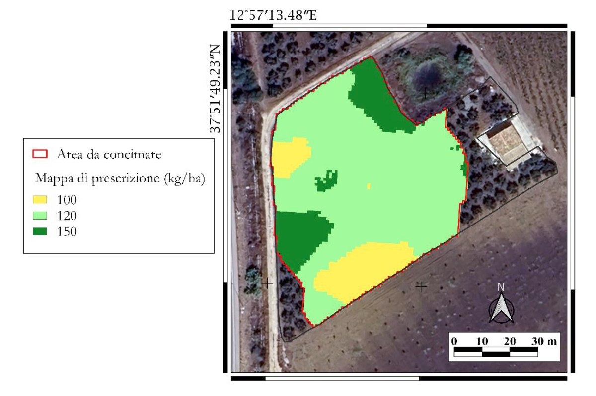 La mappa per la concimazione a rateo variabile dell'oliveto